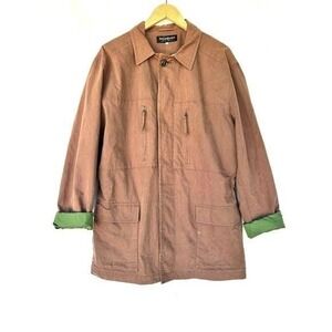 Vintage YSL Saint Laurent Brown Barn Jacket Green Stripe Lining Chore Coat XL